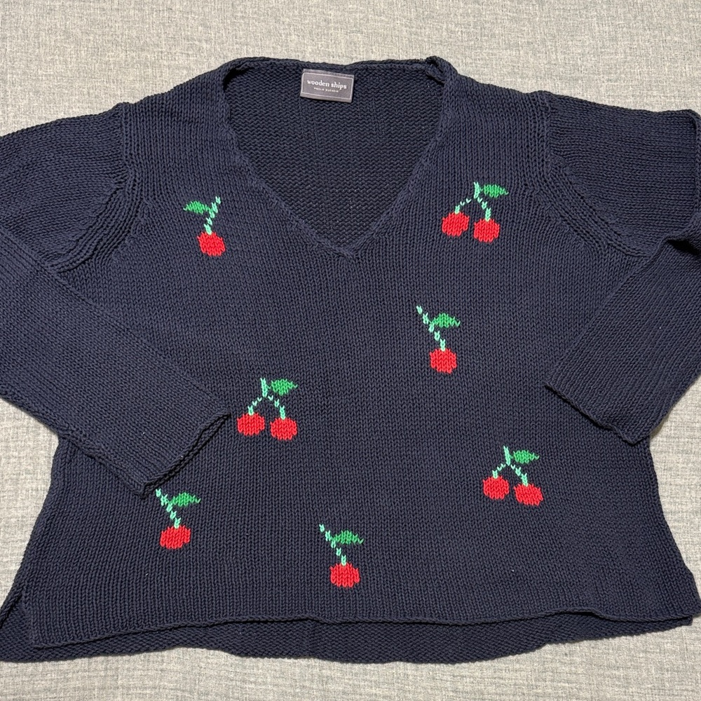 Wooden Ships Navy Sweater with Cherries
